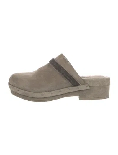 Pre-owned Brunello Cucinelli Suede Beaded Accents Mules In Neutral