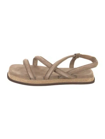 Pre-owned Brunello Cucinelli Suede Beaded Accents Sandals In Neutral