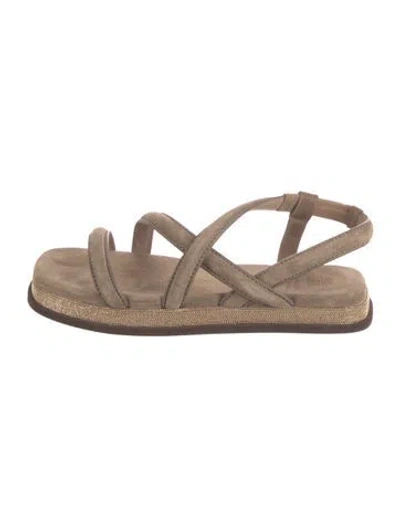Pre-owned Brunello Cucinelli Suede Beaded Accents Sandals In Neutral