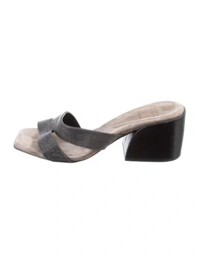 Pre-owned Brunello Cucinelli Suede Beaded Accents Slides In Black/clear