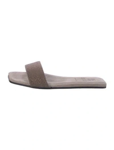 Pre-owned Brunello Cucinelli Suede Beaded Accents Slides In Gray