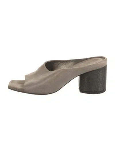 Pre-owned Brunello Cucinelli Suede Beaded Accents Slides In Gray