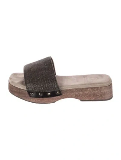 Pre-owned Brunello Cucinelli Suede Beaded Accents Slides In Gray