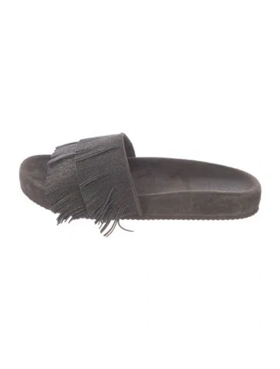 Pre-owned Brunello Cucinelli Suede Beaded Accents Slides In Grey
