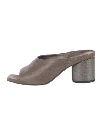 Pre-owned Brunello Cucinelli Suede Beaded Accents Slides In Neutral