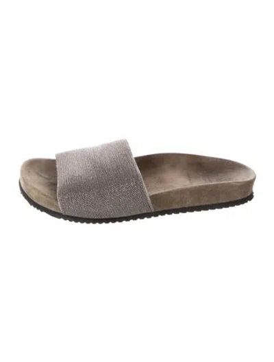 Pre-owned Brunello Cucinelli Suede Beaded Accents Slides In Silver