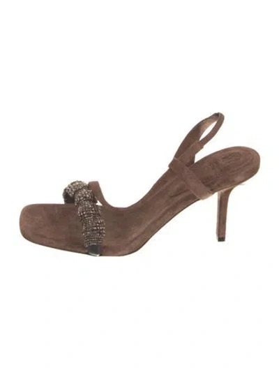 Pre-owned Brunello Cucinelli Suede Beaded Accents Slingback Sandals In Brown