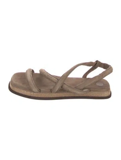 Pre-owned Brunello Cucinelli Suede Beaded Accents Slingback Sandals In Gold