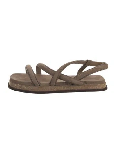 Pre-owned Brunello Cucinelli Suede Beaded Accents Slingback Sandals In Neutrals
