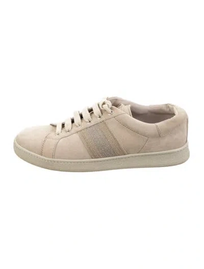 Pre-owned Brunello Cucinelli Suede Beaded Accents Sneakers In Gold
