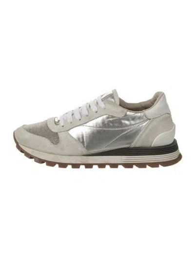 Pre-owned Brunello Cucinelli Suede Beaded Accents Sneakers In Neutral