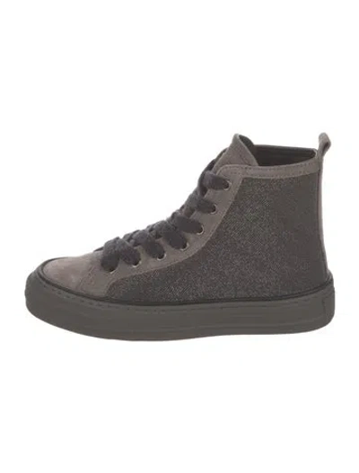 Pre-owned Brunello Cucinelli Suede Beaded Accents Sneakers In Neutral