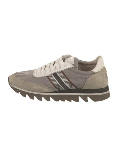 Pre-owned Brunello Cucinelli Suede Beaded Accents Sneakers In Neutral
