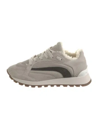Pre-owned Brunello Cucinelli Suede Beaded Accents Sneakers In Neutral