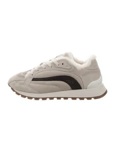 Pre-owned Brunello Cucinelli Suede Beaded Accents Sneakers In Neutral