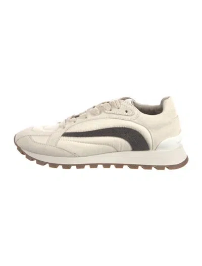 Pre-owned Brunello Cucinelli Suede Beaded Accents Sneakers W/ Tags In Neutral