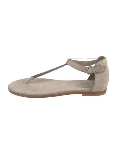 Pre-owned Brunello Cucinelli Suede Beaded Accents T-strap Sandals In Neutrals