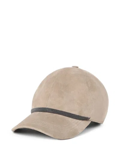 BRUNELLO CUCINELLI SUEDE BEADED-BAND BASEBALL CAP