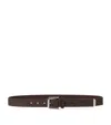 Brunello Cucinelli Inverted Leather Belt With Square Buckle And Toecap In Brown