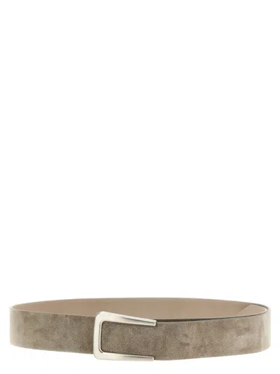 Brunello Cucinelli Suede Belt With Substantial Buckle In Gray