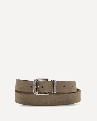 Brunello Cucinelli Beige Calf Leather Bos Taurus Thin Belt In Brown