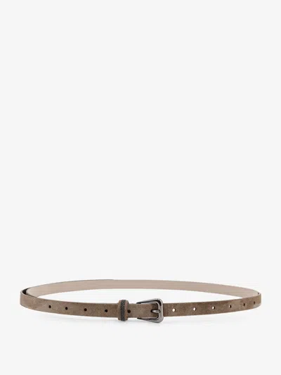 Brunello Cucinelli Suede Belt With Monili Details In Black