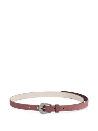 Brunello Cucinelli Kids' Suede Belt With Shimmering Buckle In Red