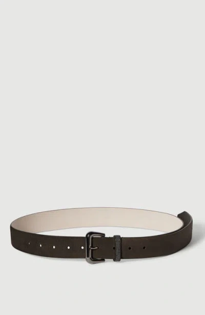 Brunello Cucinelli Suede Belt With Shiny Loop In Black