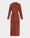 Brunello Cucinelli Suede Belted Midi Shirtdress In Brown