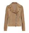 Brunello Cucinelli Suede Biker Jacket In Brown