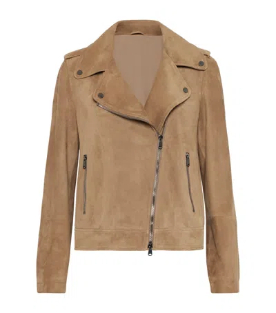 Brunello Cucinelli Suede Biker Jacket In Brown