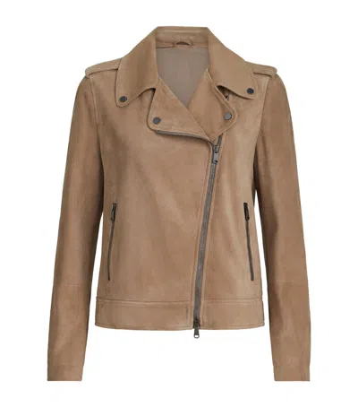 Brunello Cucinelli Suede Biker Jacket In Brown