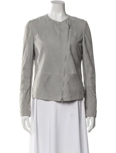 Pre-owned Brunello Cucinelli Suede Biker Jacket In Gray