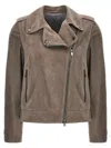 Brunello Cucinelli Biker Zipped Jacket In Gray