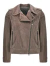 Brunello Cucinelli Biker Zipped Jacket In Grey