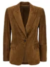 Brunello Cucinelli Beige Single-breasted Blazer Jacket With Pointed Lapels In Suede Woman