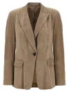 Brunello Cucinelli Suede Blazer With Flap Pockets And Notch Lapel In Brown