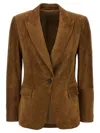 Brunello Cucinelli Beige Single-breasted Blazer Jacket With Pointed Lapels In Suede Woman