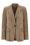 Brunello Cucinelli Suede Blazer With Flap Pockets And Notch Lapel In Brown