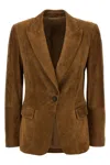 Brunello Cucinelli Beige Single-breasted Blazer Jacket With Pointed Lapels In Suede Woman
