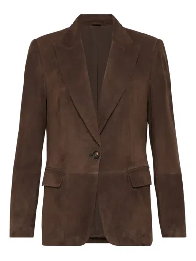 Brunello Cucinelli Suede Blazer In Brown