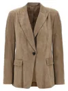 Brunello Cucinelli Suede Blazer With Flap Pockets And Notch Lapel In Brown