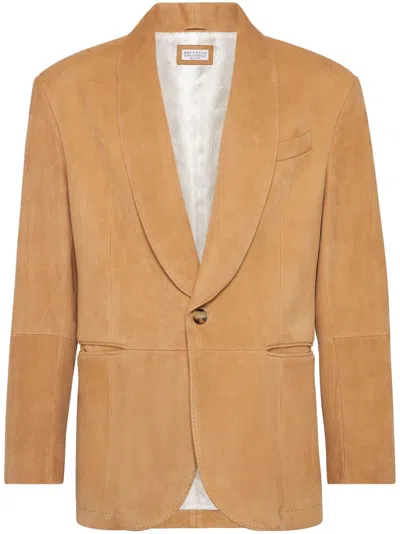 Brunello Cucinelli Suede Blazer In Beige