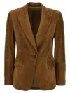 Brunello Cucinelli Beige Single-breasted Blazer Jacket With Pointed Lapels In Suede Woman