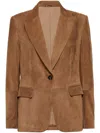 Brunello Cucinelli Cuoio Suede Leather Jacket In Brown
