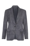 Brunello Cucinelli Suede Single-breasted Blazer In Lead