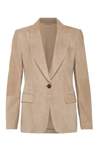 Brunello Cucinelli Embellished Suede Blazer In Beige