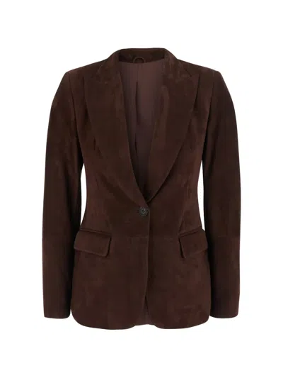 Brunello Cucinelli Suede Blazer With Monili In Brown