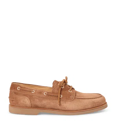 Brunello Cucinelli Suede Boat Shoes In Brown