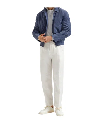 Brunello Cucinelli Suede Bomber Jacket In White